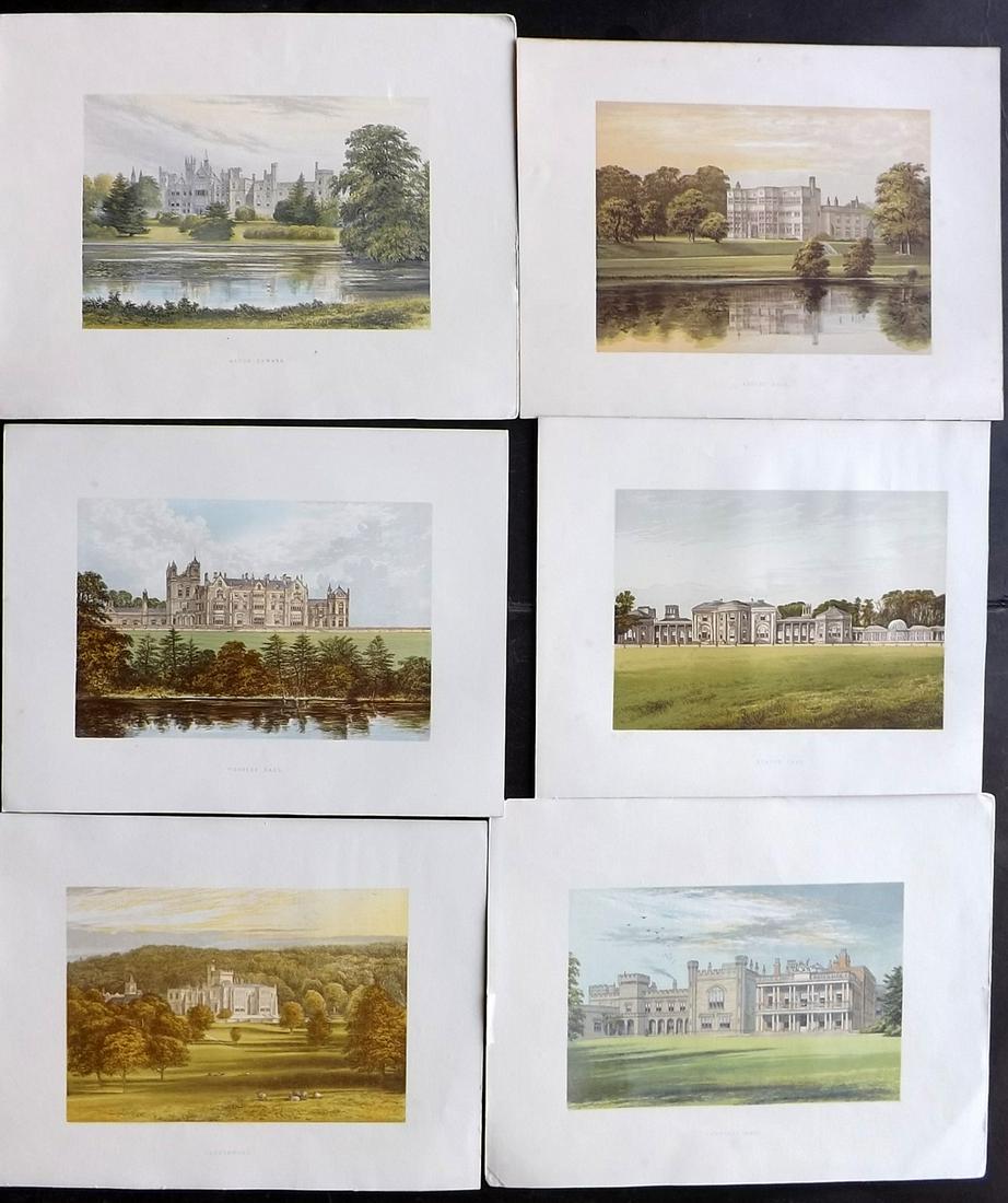 Morris Seats C1870 Lot of 6 Colour Woodblock Views: Color Printed Woodblock Published 1866-1880 by William Mckenzie, London for "Picturesque Views of Seats of Noblemen and Gentlemen of Great Britain and Ireland" by the Rev. F. O. Morris. Printed by Ben