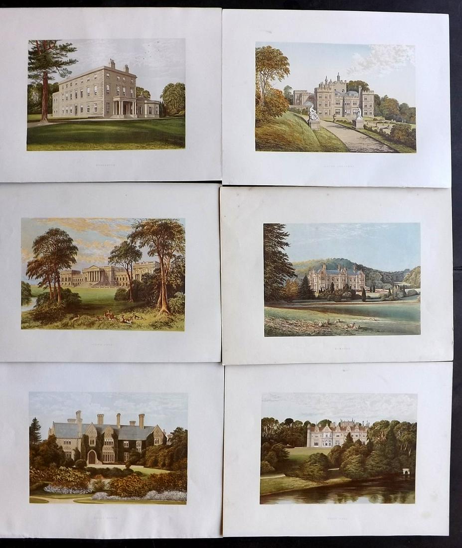 Morris Seats C1870 Lot of 6 Colour Woodblock Views: Color Printed Woodblock Published 1866-1880 by William Mckenzie, London for "Picturesque Views of Seats of Noblemen and Gentlemen of Great Britain and Ireland" by the Rev. F. O. Morris. Printed by Ben
