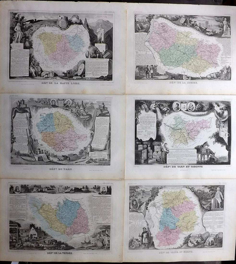 Levasseur, Victor 1869 Lot 6 HC Decorative Maps France: Hand Colored Steel Engraved Decorative Map Published C1850, Paris for "Atlas National Illustre" by Victor Levasseur. Paper Size: 20.5 x 14.5 inch (52 x 37cm) Good Condition