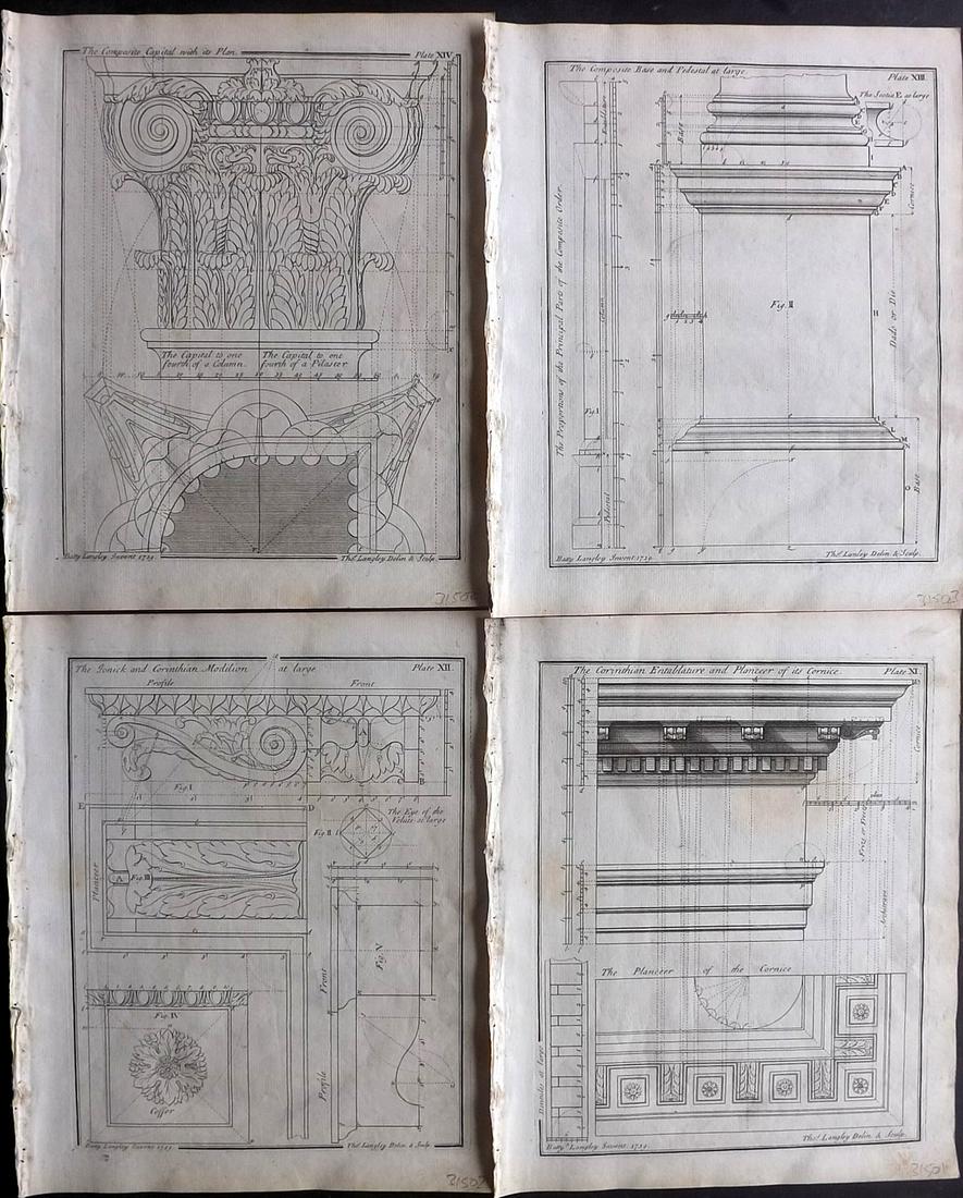 Langley, Batty 1750 Lot of 4 Architectural Prints (1 of 2)