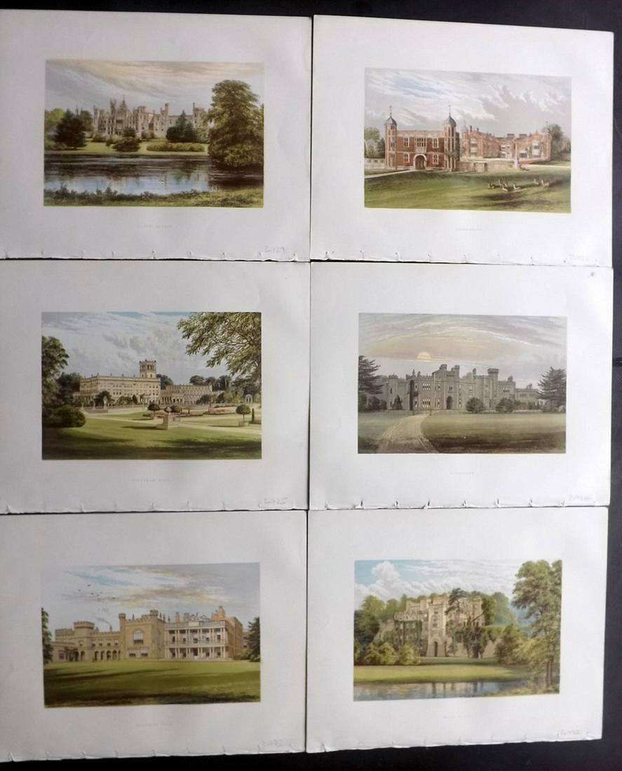 Morris Seats C1870 Lot of 6 Colour Woodblock Views: Color Printed Woodblock Published 1866-1880 by William Mckenzie, London for "Picturesque Views of Seats of Noblemen and Gentlemen of Great Britain and Ireland" by the Rev. F. O. Morris. Printed by Ben