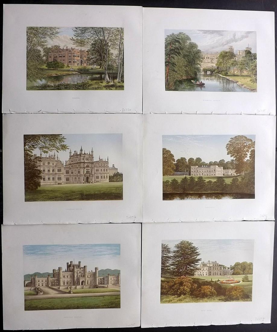 Morris Seats C1870 Lot of 6 Colour Woodblock Views: Color Printed Woodblock Published 1866-1880 by William Mckenzie, London for "Picturesque Views of Seats of Noblemen and Gentlemen of Great Britain and Ireland" by the Rev. F. O. Morris. Printed by Ben