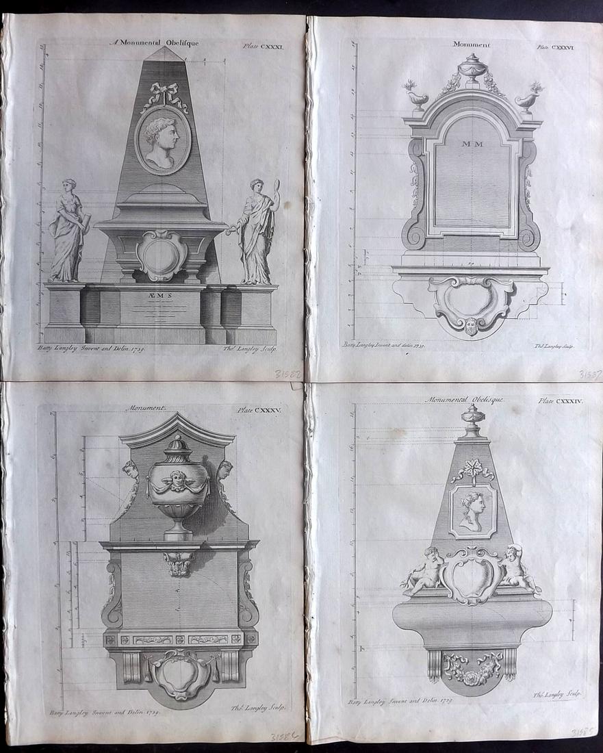 Langley, Batty 1750 Lot of 4 Architectural Prints (1 of 2)