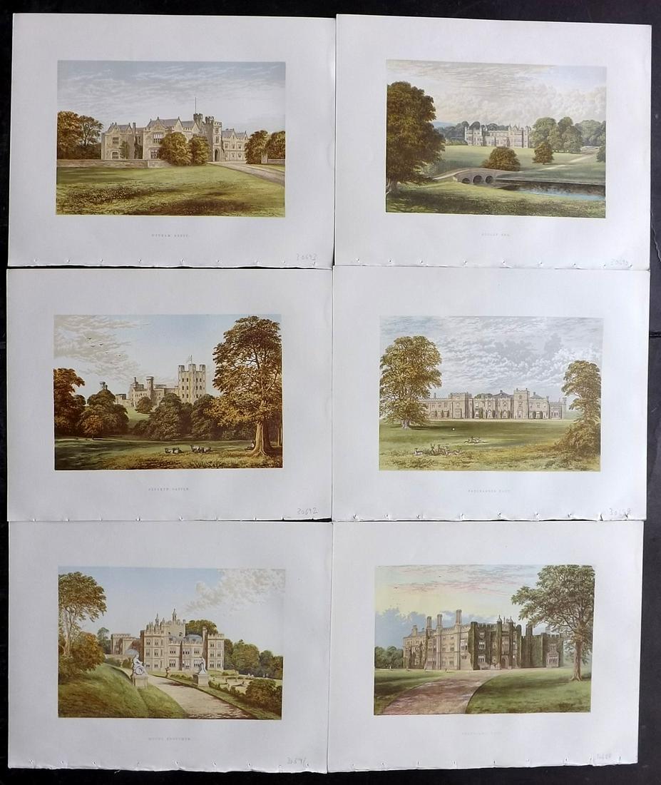 Morris Seats C1870 Lot of 6 Colour Woodblock Views: Color Printed Woodblock Published 1866-1880 by William Mckenzie, London for "Picturesque Views of Seats of Noblemen and Gentlemen of Great Britain and Ireland" by the Rev. F. O. Morris. Printed by Ben