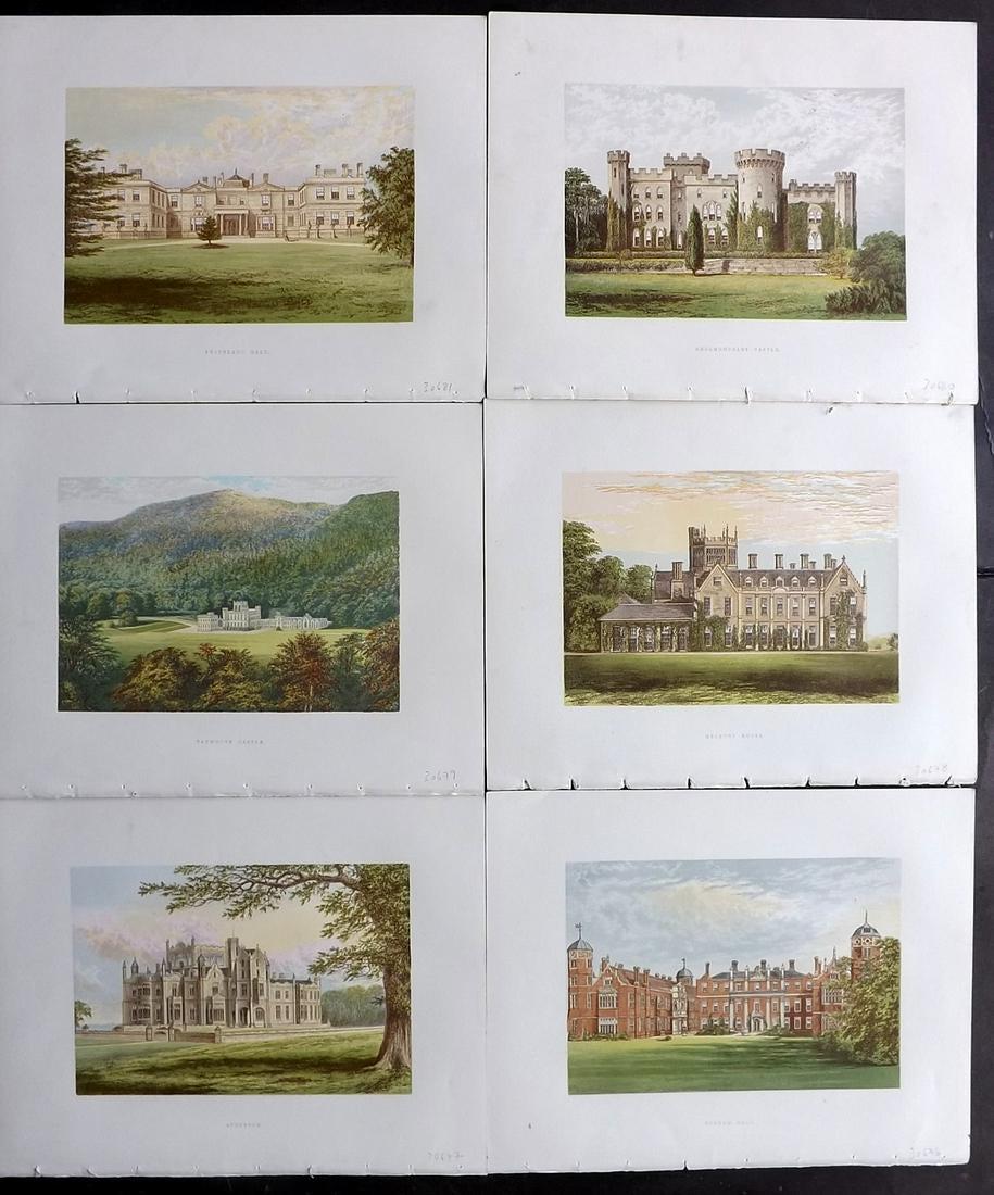Morris Seats C1870 Lot of 6 Colour Woodblock Views: Color Printed Woodblock Published 1866-1880 by William Mckenzie, London for "Picturesque Views of Seats of Noblemen and Gentlemen of Great Britain and Ireland" by the Rev. F. O. Morris. Printed by Ben