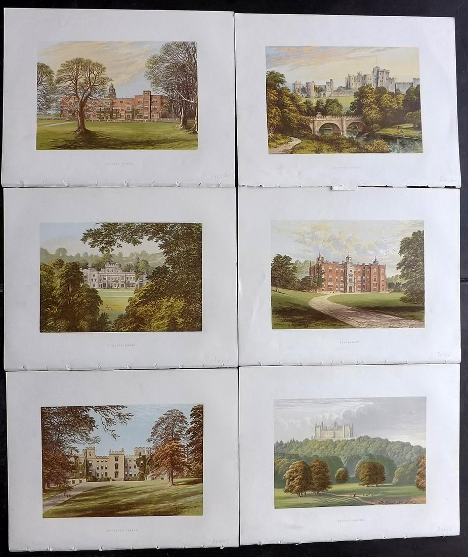 Morris Seats C1870 Lot of 6 Colour Woodblock Views: Color Printed Woodblock Published 1866-1880 by William Mckenzie, London for "Picturesque Views of Seats of Noblemen and Gentlemen of Great Britain and Ireland" by the Rev. F. O. Morris. Printed by Ben