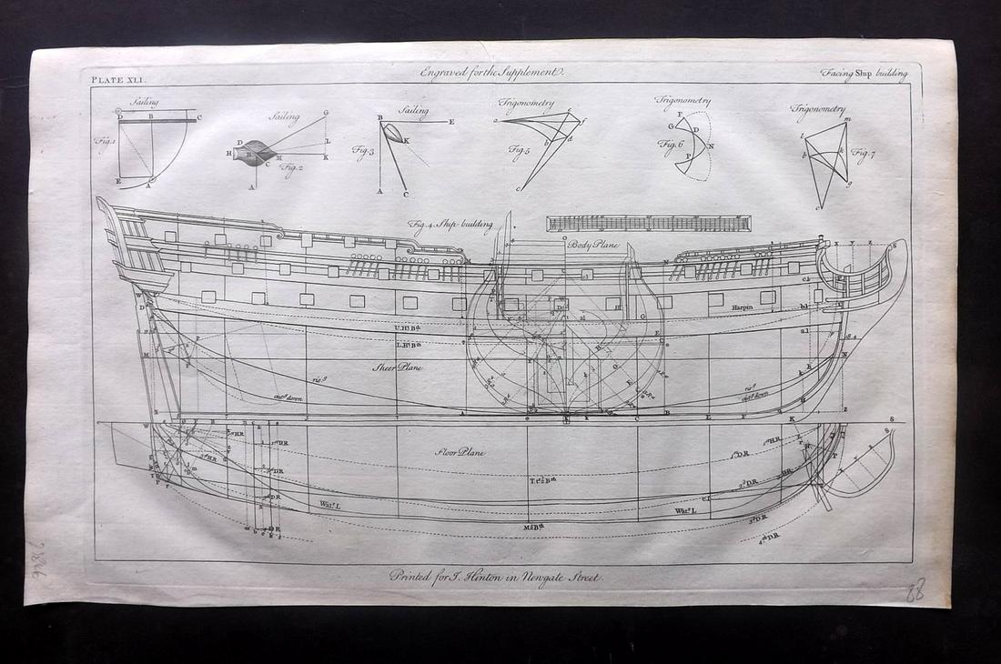 Hinton (Pub) 1756 Folio Print. Naval Architecture. Ship (1 of 2)