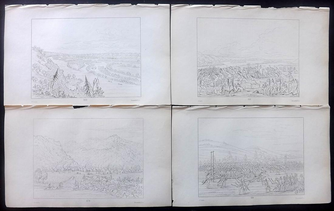 Catlin, George C1845 Lot of 4 Prints. Dance, Landscapes (1 of 2)