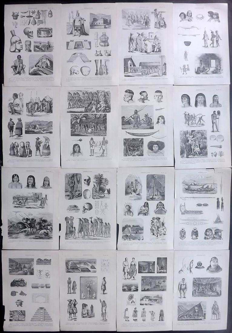 Heck, Johann 1886 Lot of 16 Prints. South Americans: Lithographs Published 1886, Philadelphia for "Iconographic Encyclopaedia of the Arts and Sciences" by Johann Heck and Daniel Brinton. Paper Size: 10.5 x 7 inch (27 x 18cm) Good Condition