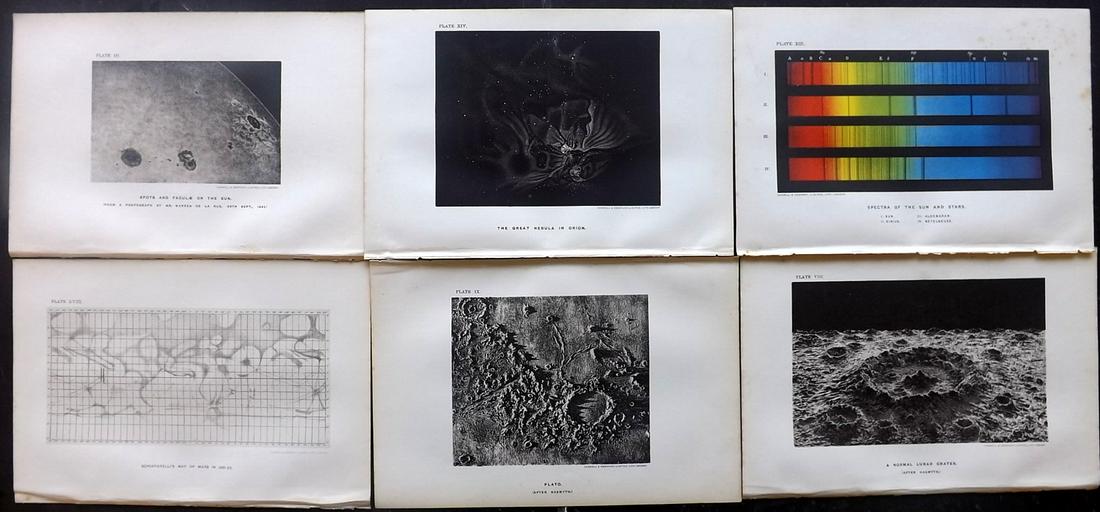 Ball, Robert Stawell 1890 Lot of 6 Astronomy Prints: Lithographs Published 1890, London for "The Story of the Heavens" by Sir Robert Stawell Ball. Paper Size: 9 x 6 inch (23 x 15cm) One with minor margin toning. Good condition