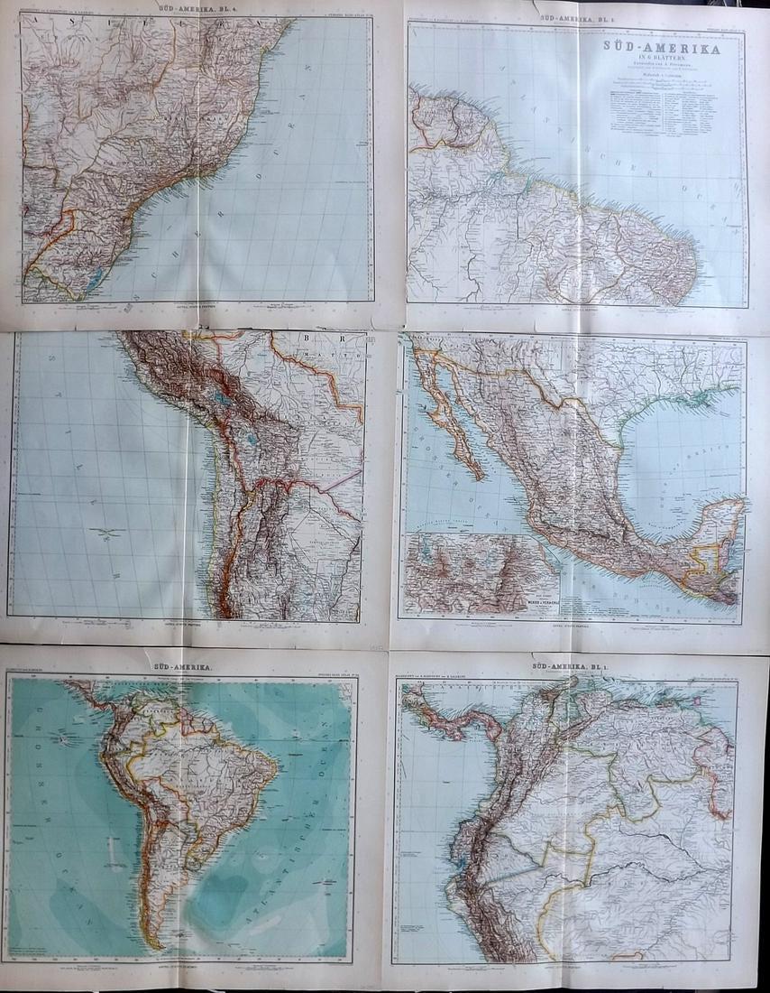 Stieler, Adolph 1905 Lot 6 Maps South America & Mexico (1 of 2)