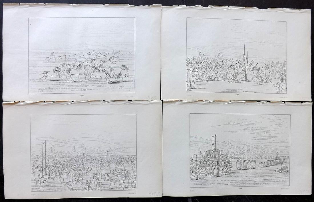 Catlin, George C1845 Lot of 4 Native American Prints: Etchings Published C1845, London for "Illustrations of the Manners, Customs, and Condition of the North American Indians" by George Catlin. Paper Size: 9.5 x 6 inch (25 x 15cm) Good Condition