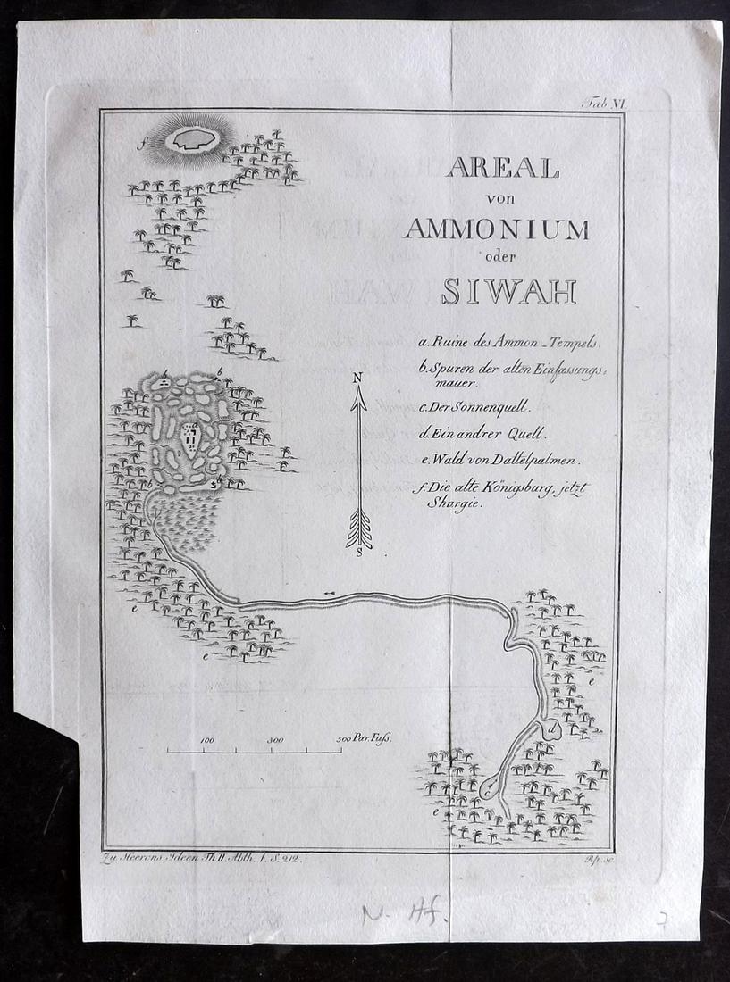 Heeren, Arnold 1817 Map of Siwa etc, Egypt: "Areal von Ammonium oder Siwah" Copper Engraved Map Published 1817, Vienna for "Ideen über die Politik…" by Arnold Ludwig Hermann Heeren. Scarce. Folds as issued. Paper Size: 9 x 7 inch (23 x 18cm)
