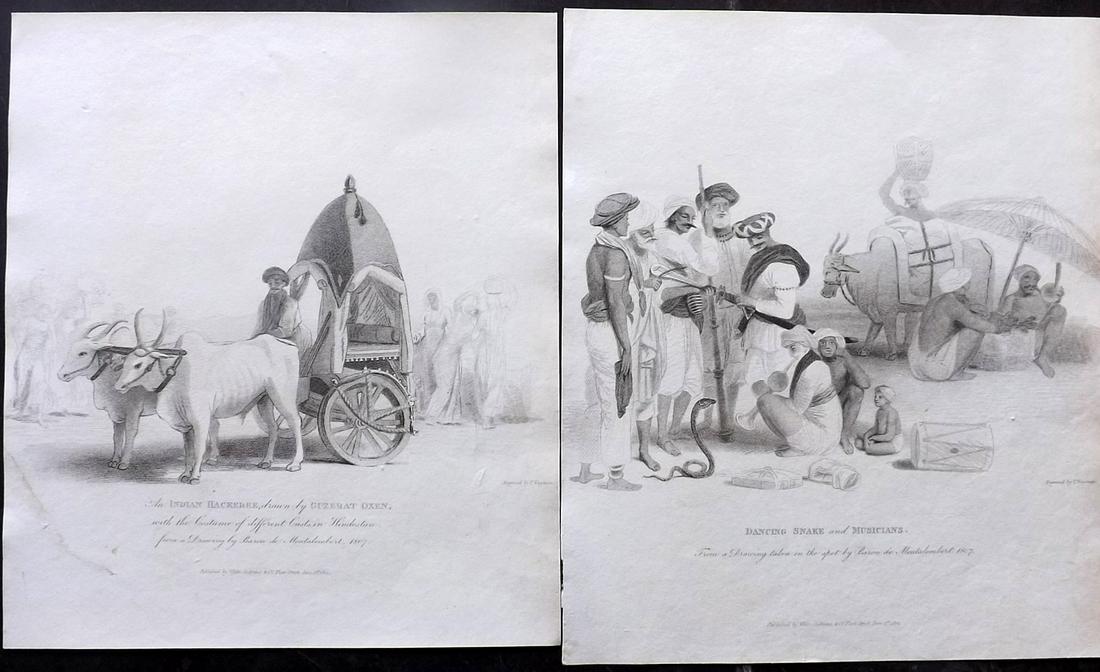 India - Forbes, James 1813 Prints (2) Dancing Snake etc (1 of 2)