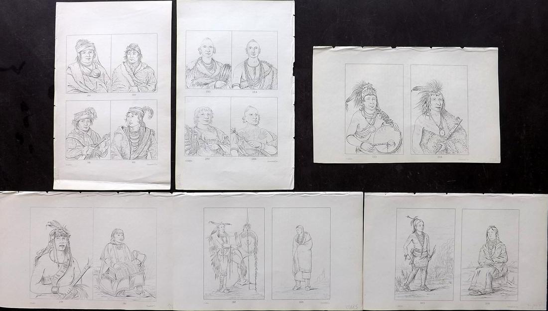 Catlin, George C1845 Lot of 6 Native American Prints: Etchings Published C1845, London for "Illustrations of the Manners, Customs, and Condition of the North American Indians" by George Catlin. Paper Size: 9.5 x 6 inch (25 x 15cm) Good Condition