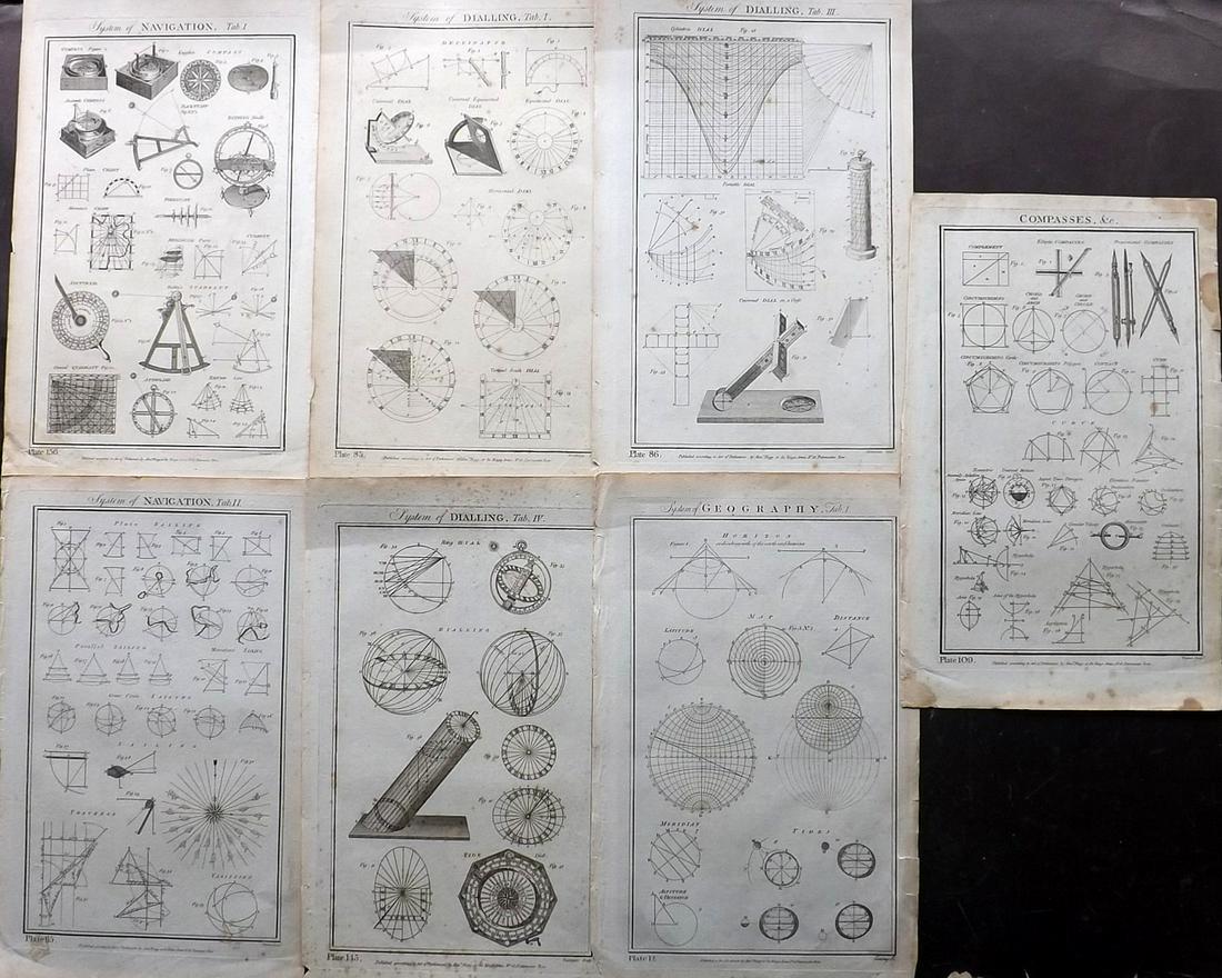 Howard, George 1796 Lot 7 Folio Prints. Navigation etc: Incl Navigation, Dialling, Geography, Compasses. Folio Copper Plates Published 1796, London for "The New Royal Encyclopaedia Londinensis" by George Selby Howard. Paper Size: 16.5 x 10 inch (42 x 26cm)