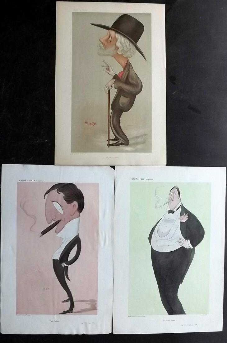 Vanity Fair Prints 1896-08 Lot of 3 Literary. Beerbohm: All after Max Beerbohm. Chromolithographs Published 1869-1914, London for "Vanity Fair" Paper Size: 15 x 11 inch (38 x 28cm) Good Condition