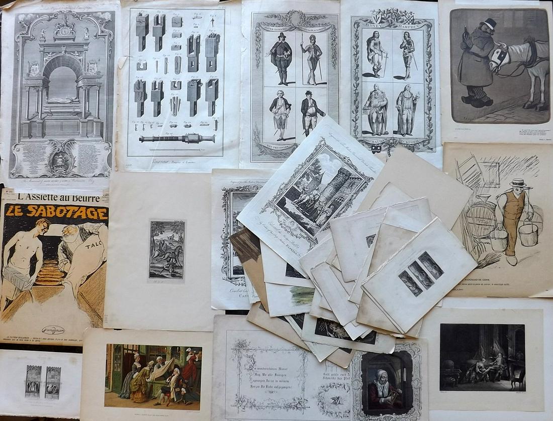Mixed Prints C1770-1920 Lot of 40 Engravings & Lithos (1 of 6)