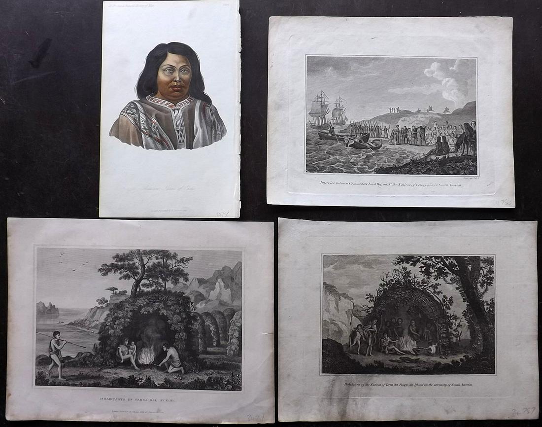 Chile 19th Cent. Lot of 4 Antique Prints: Copper Plates and Aquatint. Examples by Prichard, Kelly and Cooke. Paper Size: Mostly 10.5 x 8 inch (27 x 20cm) Some margin soiling/toning in parts, otherwise fine