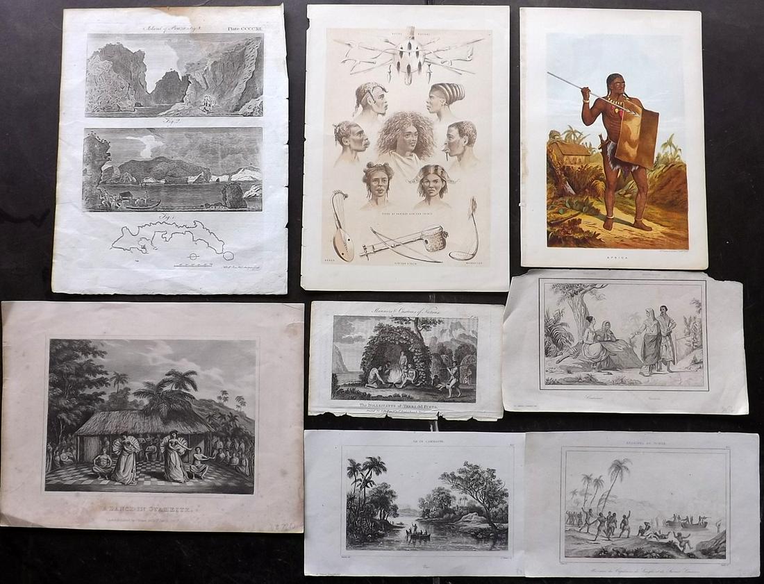 Travel 19th Cent. Mixed Lot of 8 Prints: Lot of 8 Engravings and Lithos. Incl Africa, Pacific, Chile and Italy. Examples by L'Univers, Encylopedia Britannia, Phillips, Kelly and others. Paper Size: Up to 10.5 x 8 inch (27 x 21cm) A few fault