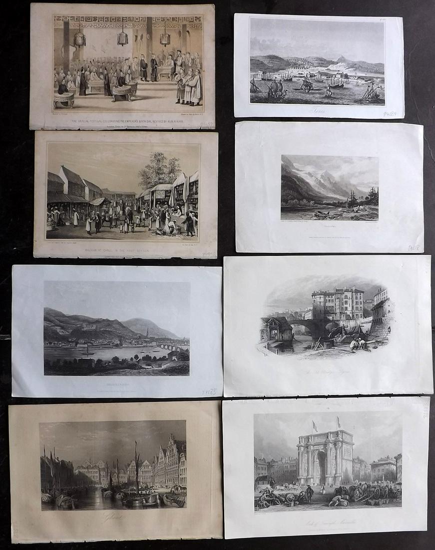World Views 19th Cent. Lot of 8 Antique Prints (1 of 2)