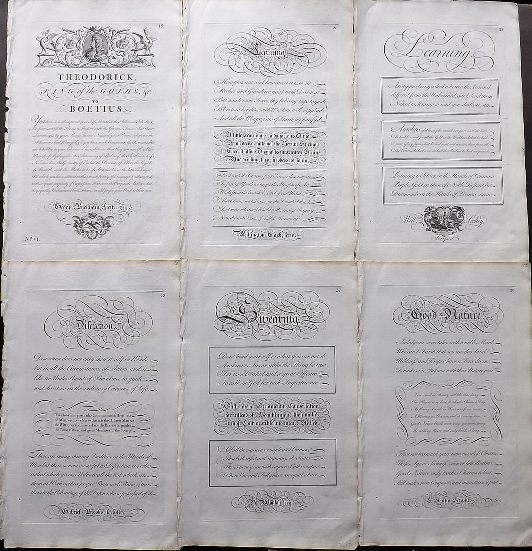 Bickham, George 1743 Lot of 6 Calligraphy Prints (1 of 2)