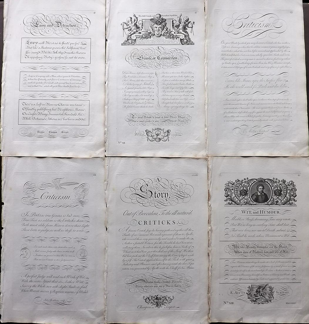 Bickham, George 1743 Lot of 6 Calligraphy Prints (1 of 2)