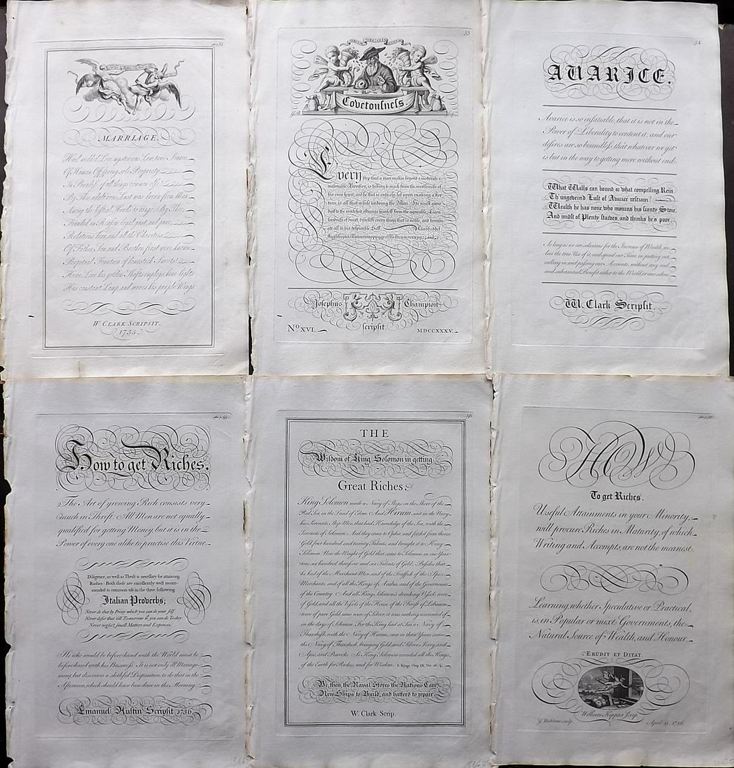 Bickham, George 1743 Lot of 6 Calligraphy Prints (1 of 2)