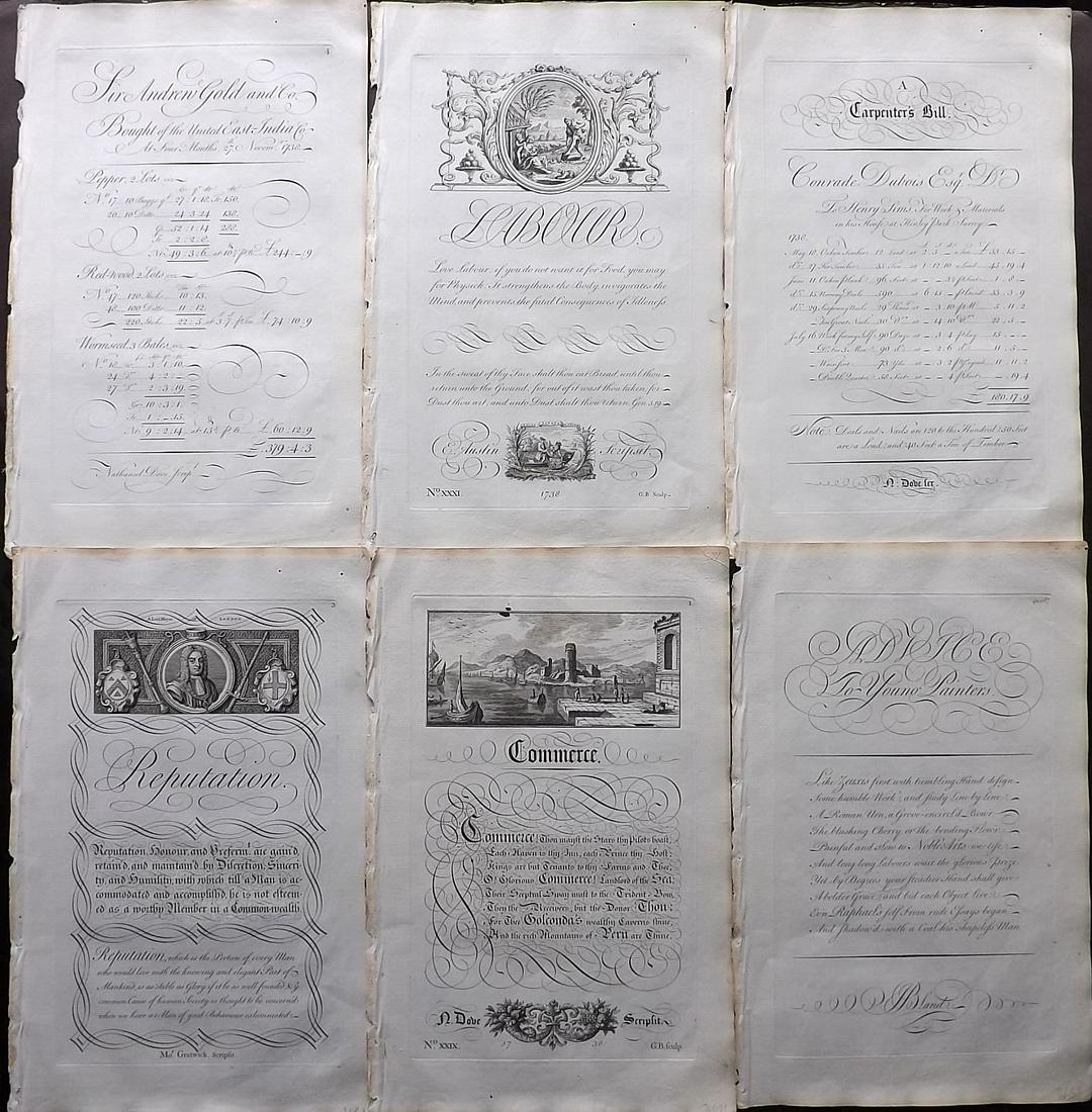 Bickham, George 1743 Lot of 6 Calligraphy Prints (1 of 2)