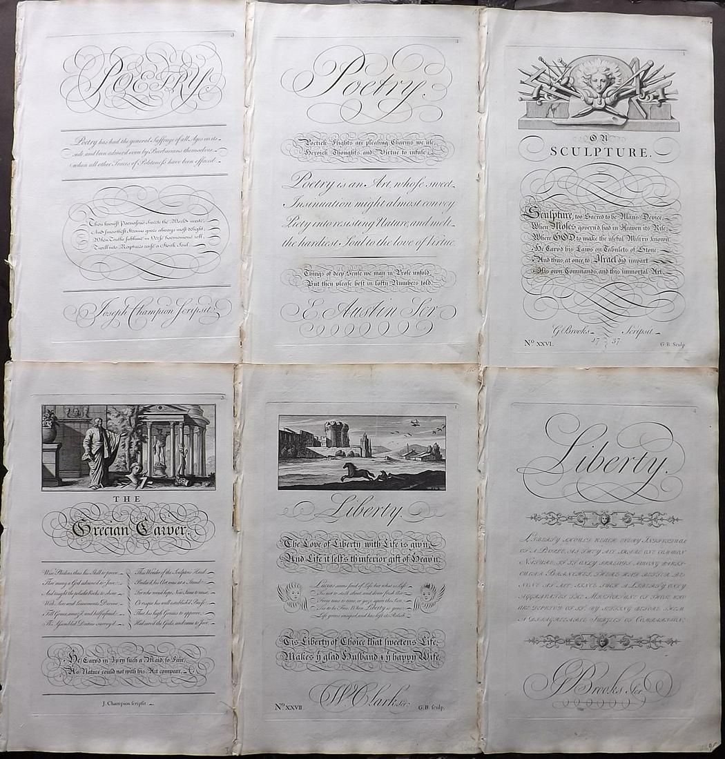 Bickham, George 1743 Lot of 6 Calligraphy Prints (1 of 2)