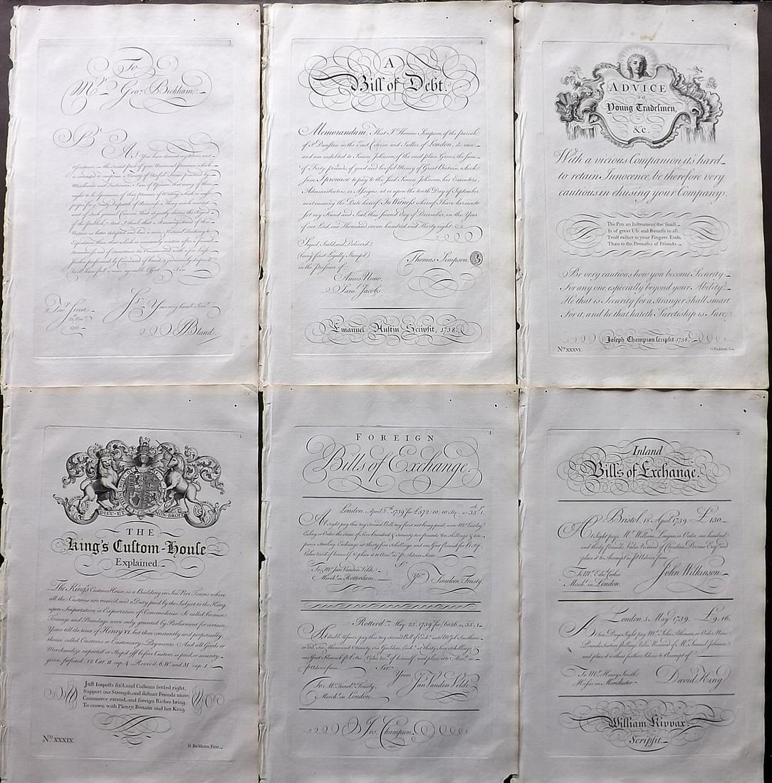 Bickham, George 1743 Lot of 6 Calligraphy Prints (1 of 2)