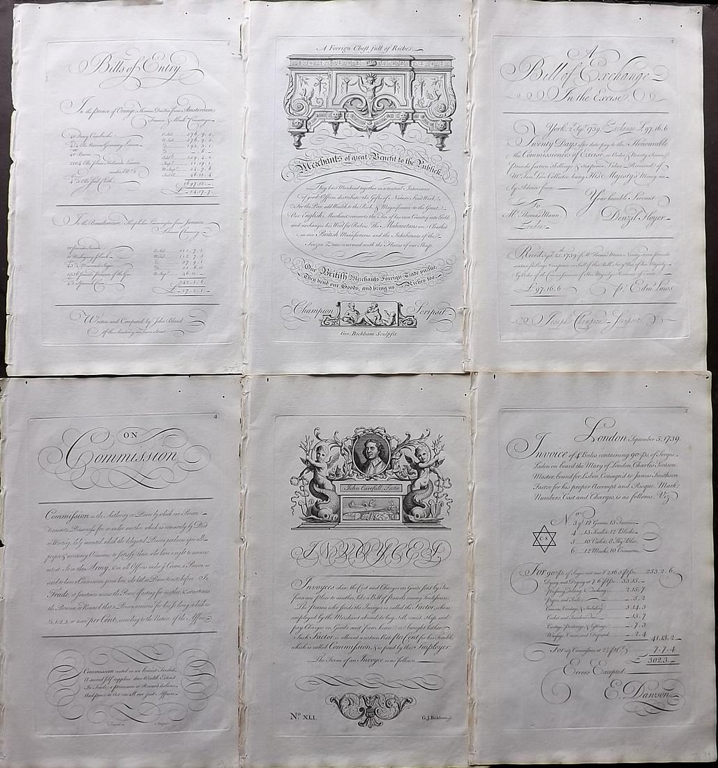 Bickham, George 1743 Lot of 6 Calligraphy Prints (1 of 2)