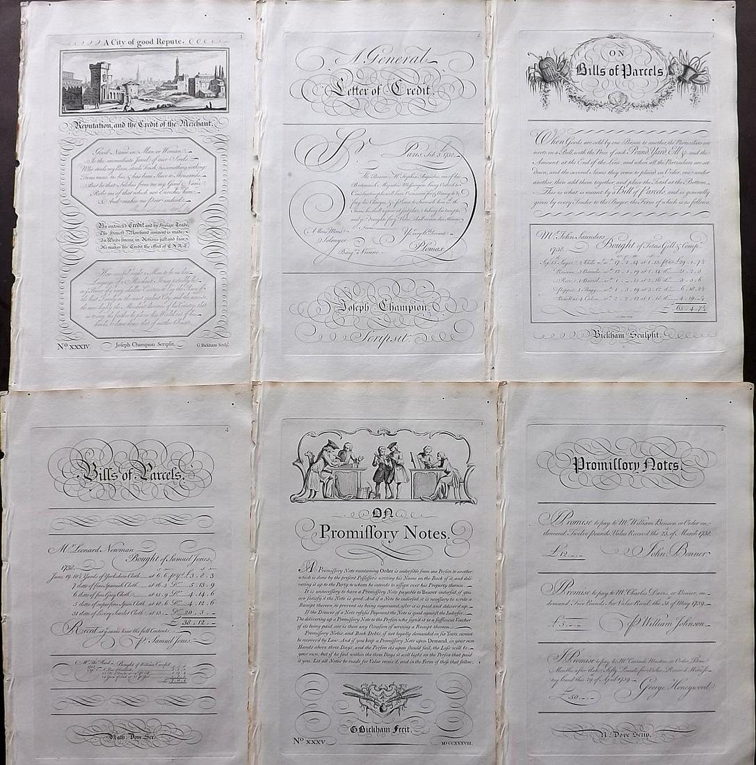 Bickham, George 1743 Lot of 6 Calligraphy Prints (1 of 2)