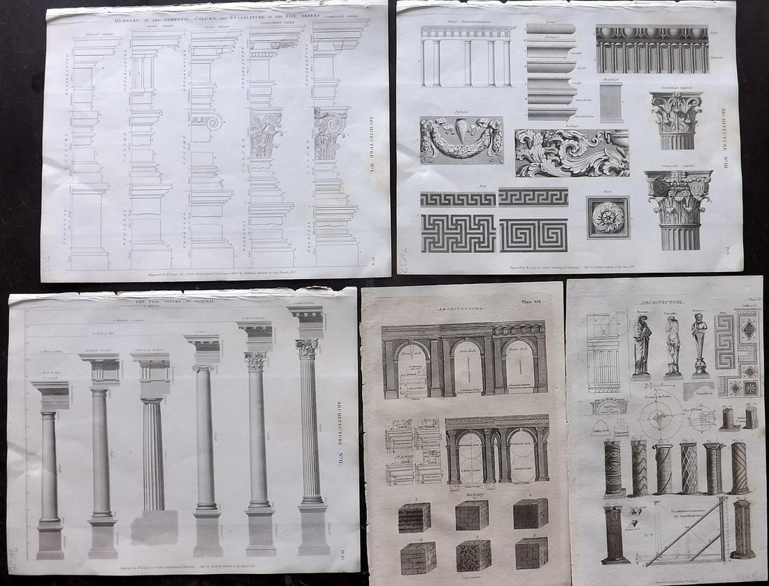 Architecture 1816-23 Lot of 5 Antique Prints (1 of 2)
