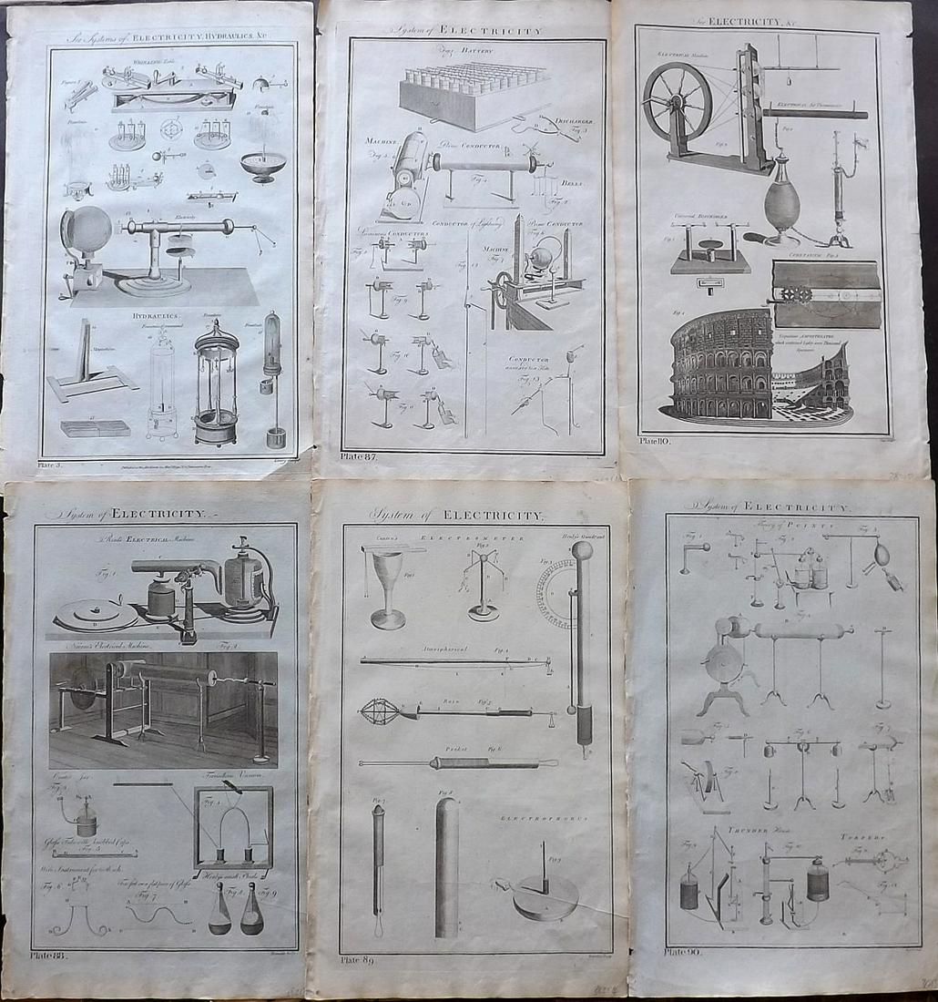 Howard, George 1796 Lot of 6 Folio Prints. Electricity: Folio Copper Plates Published 1796, London for "The New Royal Encyclopaedia Londinensis" by George Selby Howard. Paper Size: 16.5 x 10 inch (42 x 26cm) Good Condition