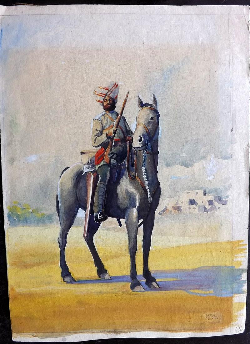 India C1890 Military Watercolour. Sikh Regiment (1 of 2)