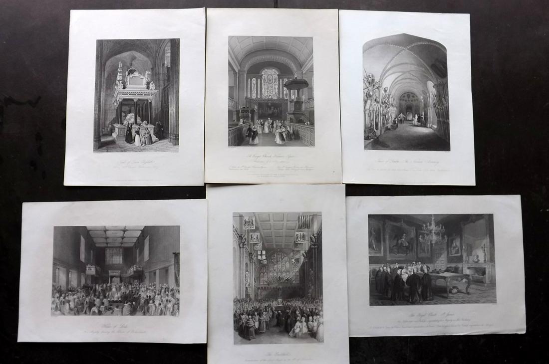 London Interiors 1844 Lot of 6 Steel Engravings: Steel Engravings Published 1841-4 by Joseph Mead, London for "London Interiors" Paper Size: 10.5 x 8 inch (27 x 21cm) Good Condition