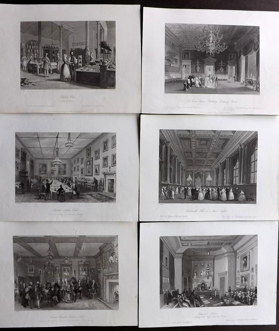 London Interiors 1844 Lot of 6 Steel Engravings: Steel Engravings Published 1841-4 by Joseph Mead, London for "London Interiors" Paper Size: 10.5 x 8 inch (27 x 21cm) Good Condition