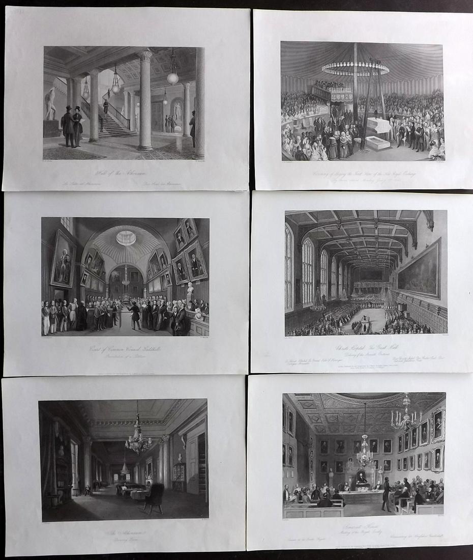 London Interiors 1844 Lot of 6 Steel Engravings: Steel Engravings Published 1841-4 by Joseph Mead, London for "London Interiors" Paper Size: 10.5 x 8 inch (27 x 21cm) Good Condition