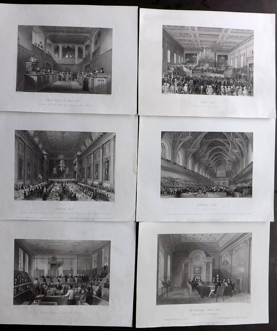 London Interiors 1844 Lot of 6 Steel Engravings: Steel Engravings Published 1841-4 by Joseph Mead, London for "London Interiors" Paper Size: 10.5 x 8 inch (27 x 21cm) Good Condition