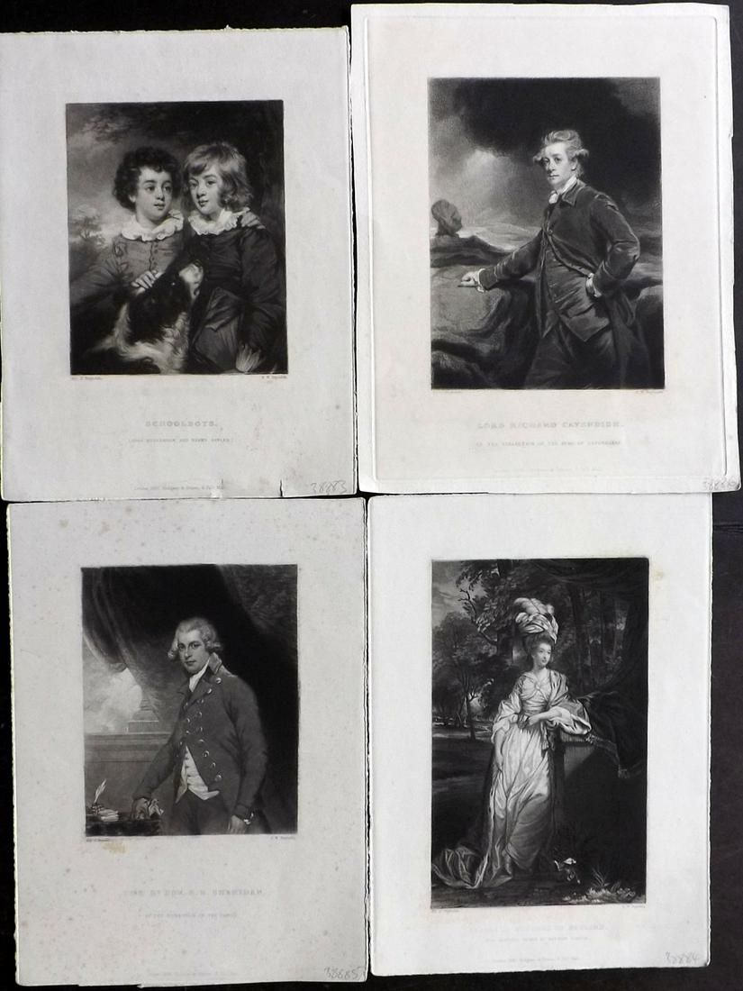 After Joshua Reynolds 1830's Lot of 4 Mezzotints: Mezzotints Published 1820-38 by the Engraver, London, for "Engravings from the Pictures & Sketches Painted by Sir Joshua Reynolds" Engraved by Samuel William Reynolds Paper Size: 10.5 x 8 inch (27 x 2