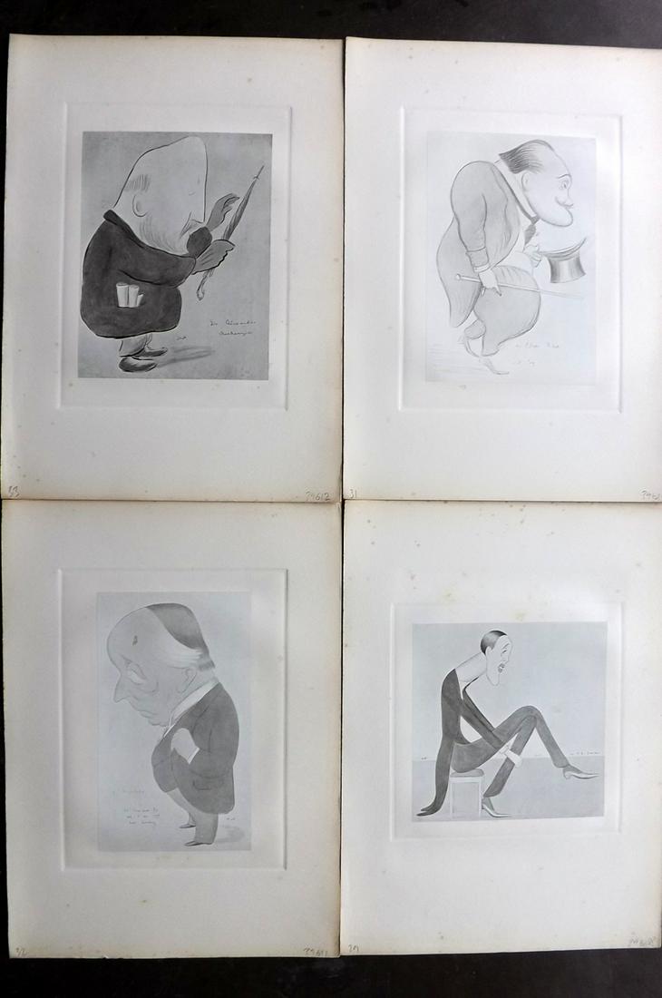 Beerbohm, Max 1907 Lot of 4 Folio Caricatures: Folio Lithographs Published 1907, London for "A Book of Caricatures" by Max Beerbohm. On heavy paper. Paper Size: 15 x 10.5 inch (38 x 27cm) Very minor margin toning, images fine