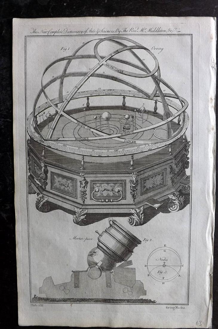 Middleton, Erasmus 1778 Folio Astronomy Print. Orrery (1 of 2)