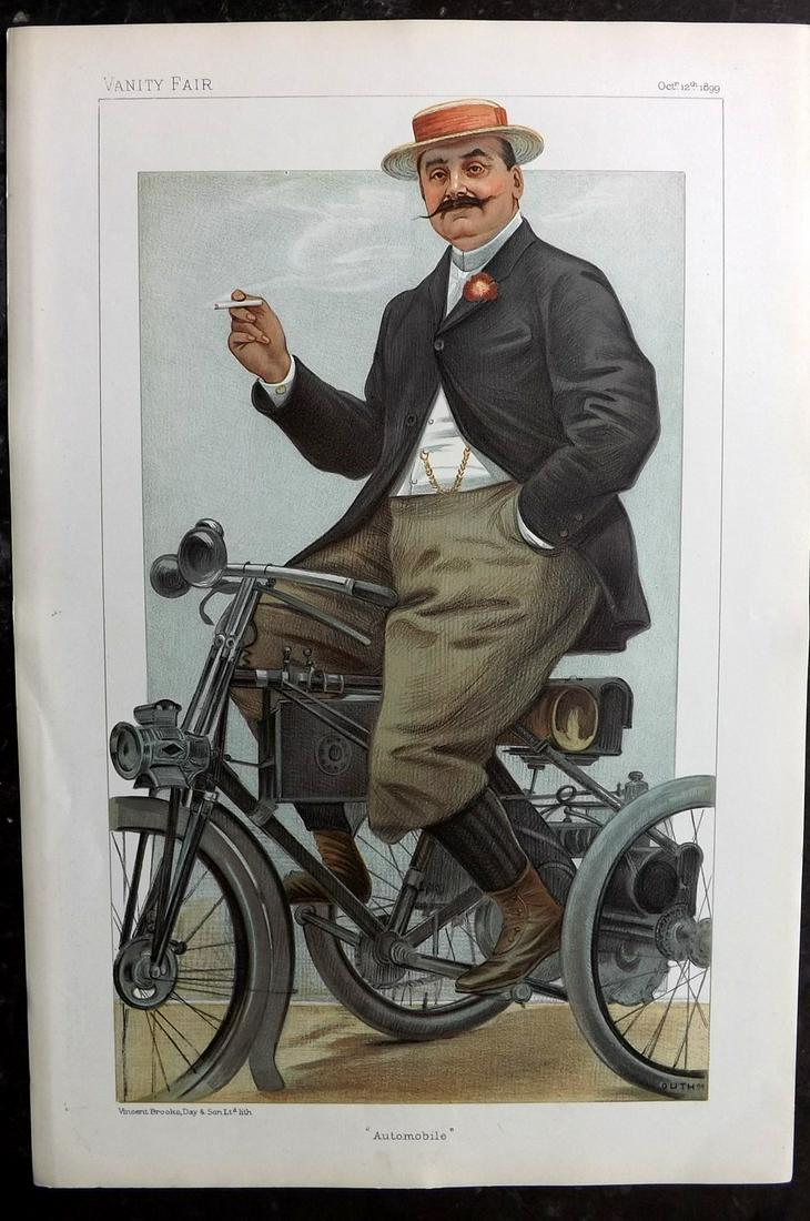 Vanity Fair Print 1899 Comte de Dion, Automobile: Chromolithograph Published 1869-1914, London for "Vanity Fair" Paper Size: 15 x 10 inch (38 x 25cm) Good Condition