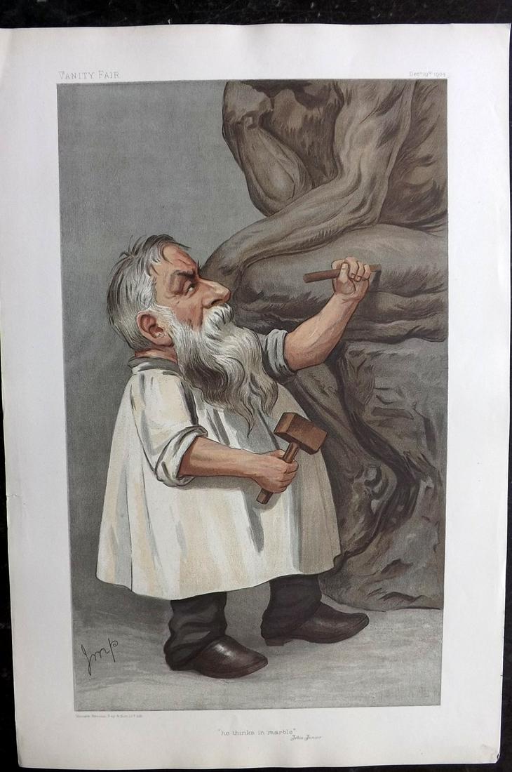 Vanity Fair Print 1904 Auguste Rodin. Artist Sculptor: Chromolithograph Published 1869-1914, London for "Vanity Fair" Paper Size: 15 x 10 inch (38 x 25cm) Good Condition