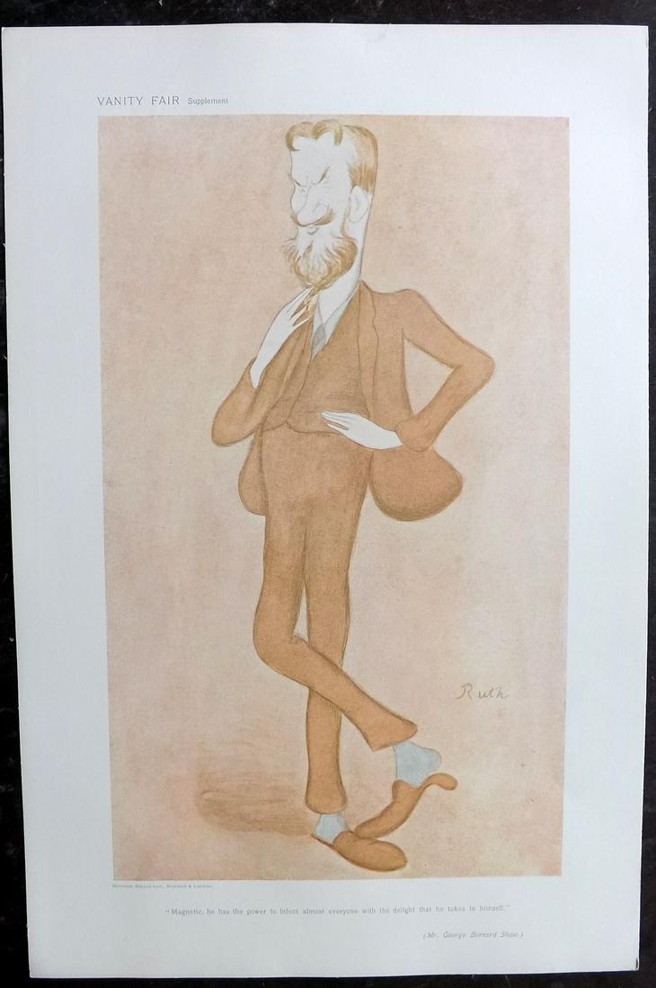Vanity Fair Print 1905 George Bernard Shaw by Beerbohm: Chromolithograph Published 1869-1914, London for "Vanity Fair" Paper Size: 15 x 10 inch (38 x 25cm) Good Condition