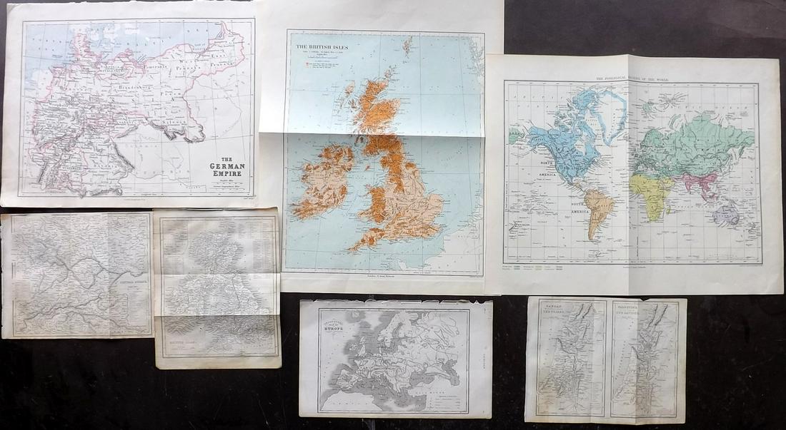 Maps C1850-1908 Mixed Lot of 7 Maps: Mixed Lot of Engraved and Lithographed Maps. Incl German Empire, Europe, Canaan/Palestine, Central Europe, Zoological Regions of the World and British Isles. Examples by Stanford/Medland, Weller, Gold