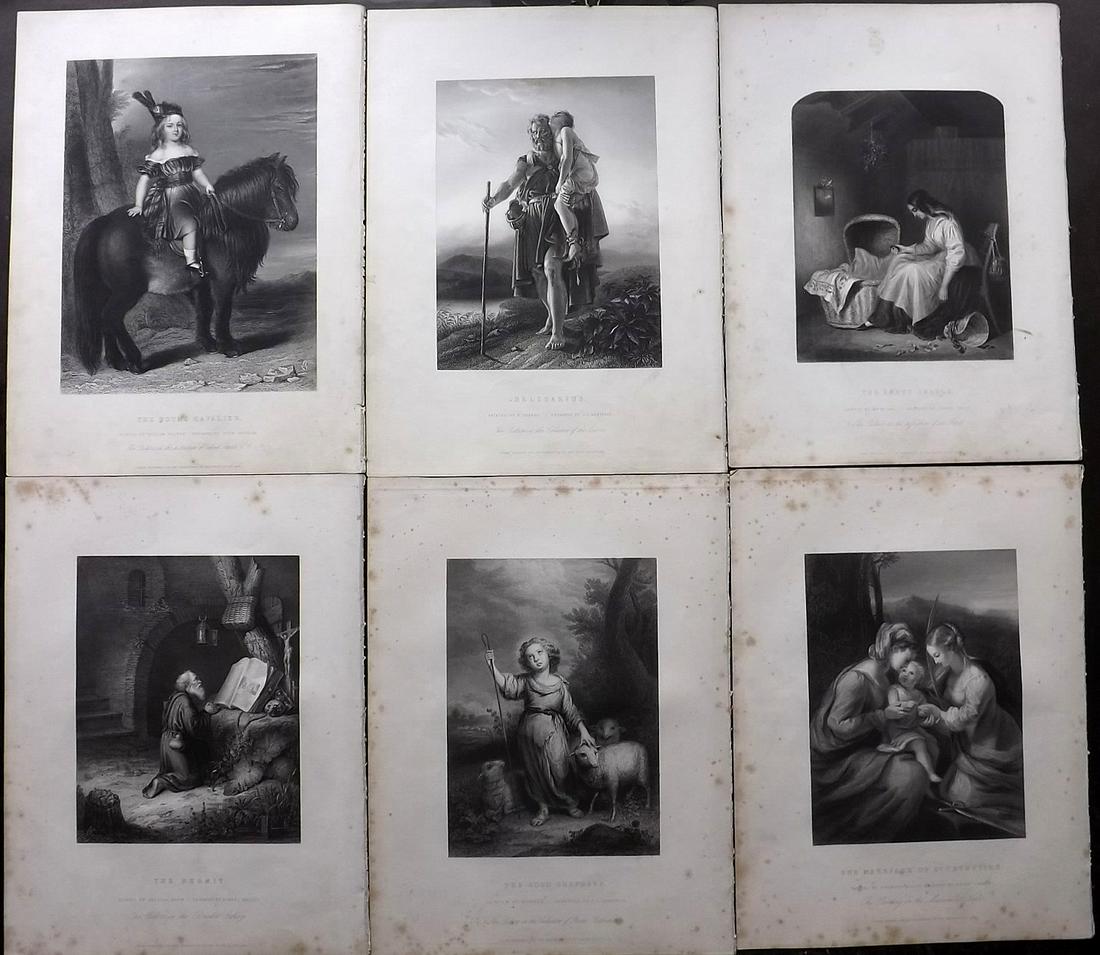 Gems of European Art 1846 Lot of 6 Folio Prints: Folio Steel Engravings Published 1846, London for "Gems of European Art" by Samuel C. Hall. Paper Size: 13.5 x 9.75 inch (34 x 25cm) Minor margin toning, images fine