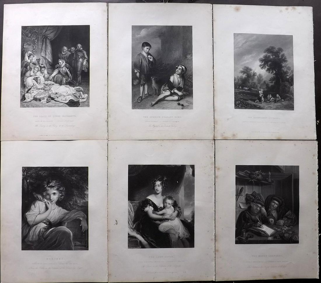 Gems of European Art 1846 Lot of 6 Folio Prints: Folio Steel Engravings Published 1846, London for "Gems of European Art" by Samuel C. Hall. Paper Size: 13.5 x 9.75 inch (34 x 25cm) Minor margin toning, images fine