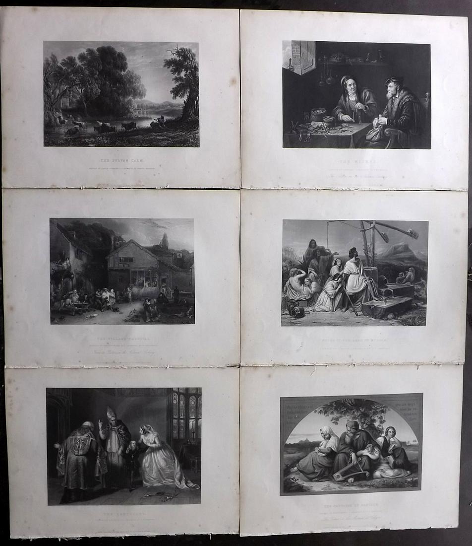 Gems of European Art 1846 Lot of 6 Folio Prints: Folio Steel Engravings Published 1846, London for "Gems of European Art" by Samuel C. Hall. Paper Size: 13.5 x 9.75 inch (34 x 25cm) Minor margin toning, images fine